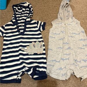 Carter's Navy Striped and Gray Shark One Pieces
